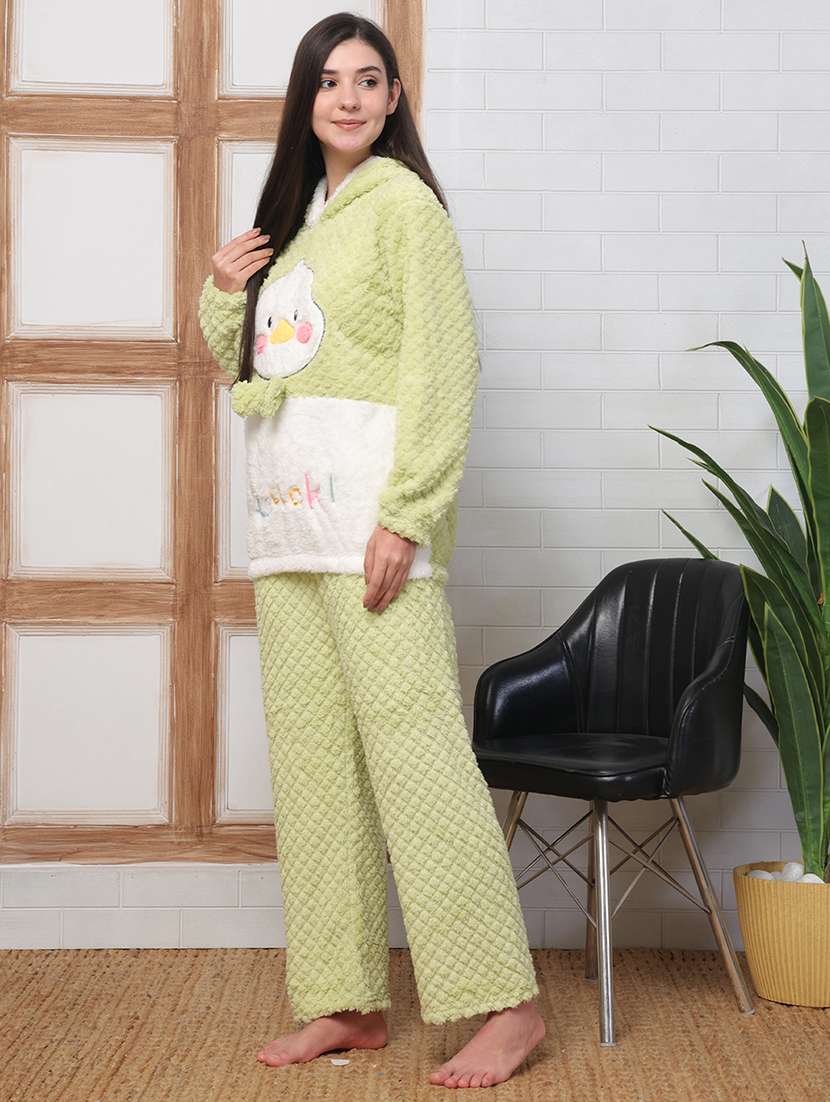 women self designed hooded nightwear pyjama set - 22184390 -  Standard Image - 1