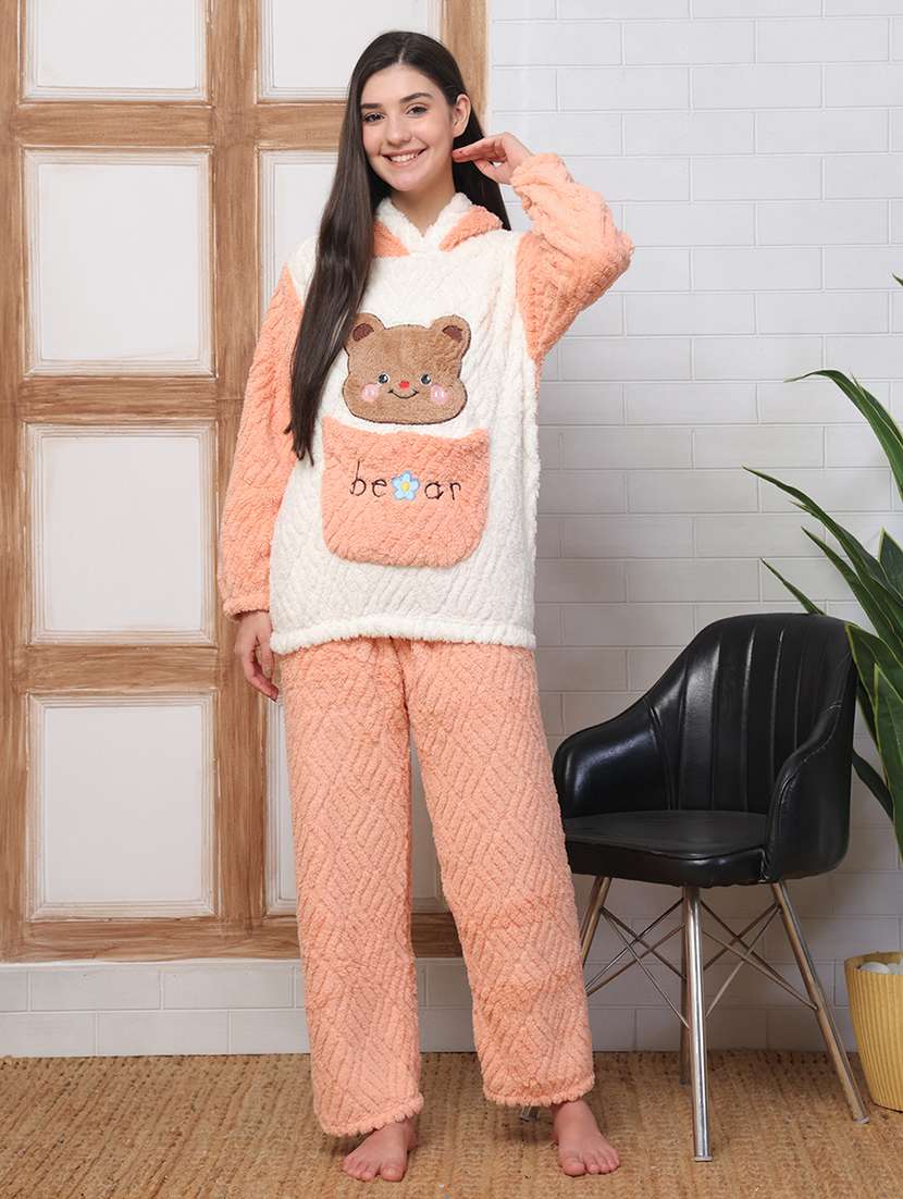 women self designed hooded nightwear pyjama set - 22184395 -  Standard Image - 1