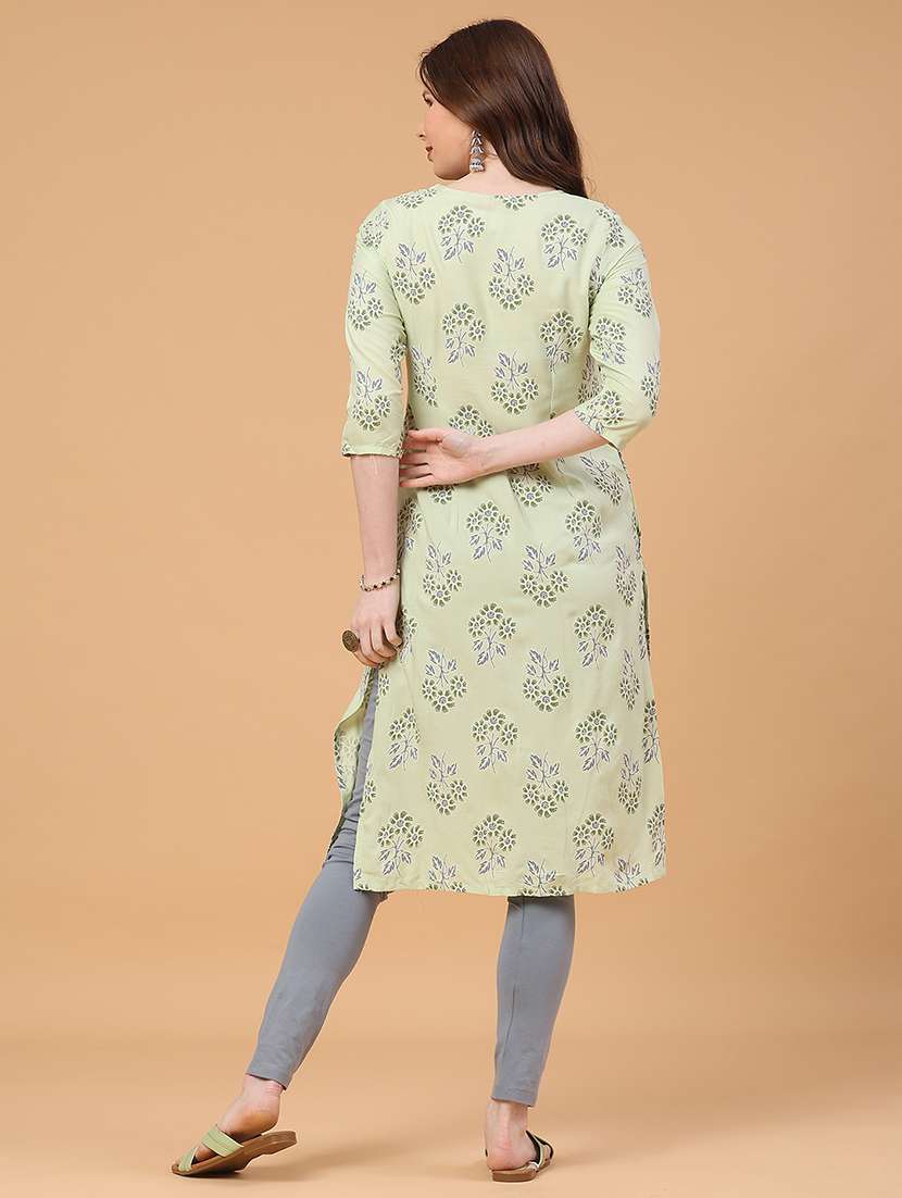 green rayon straight kurta - 22184424 -  Standard Image - 4