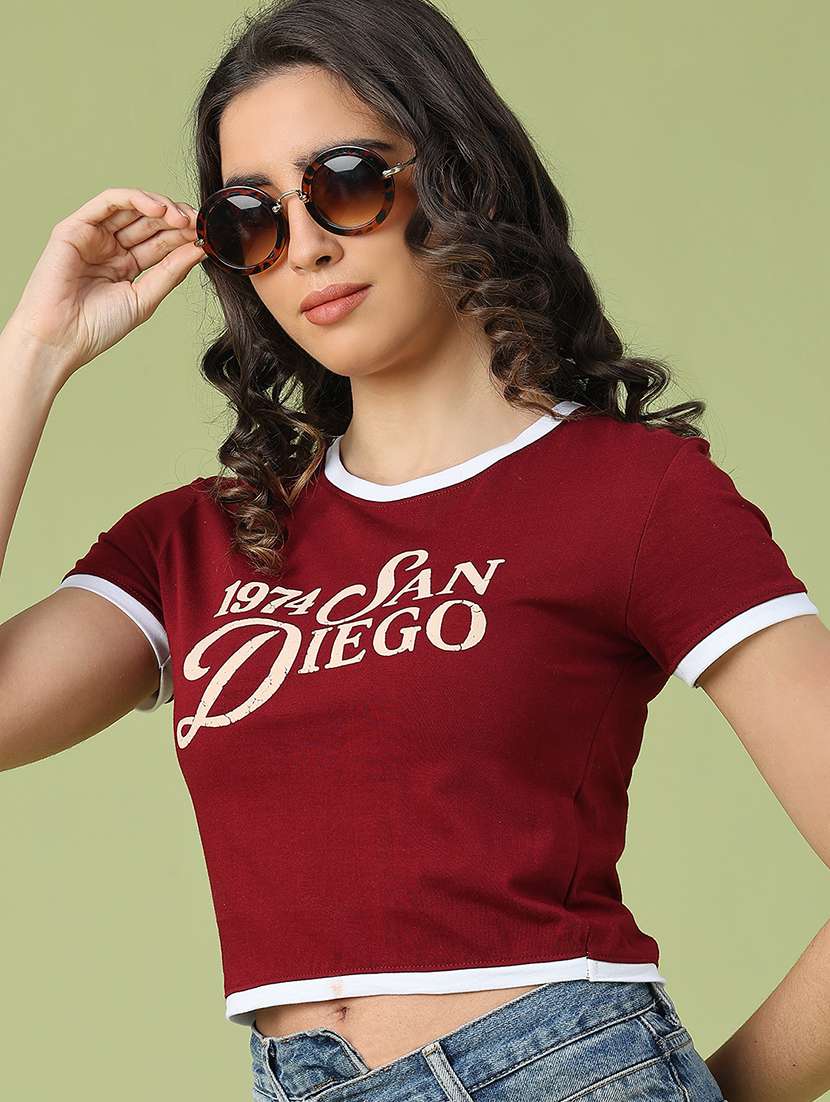 women printed short sleeve crop t-shirt