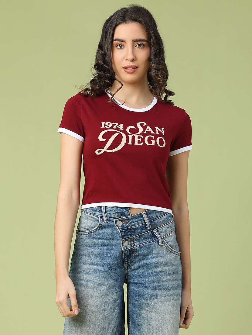women printed short sleeve crop t-shirt - 22184432 -  Standard Image - 1