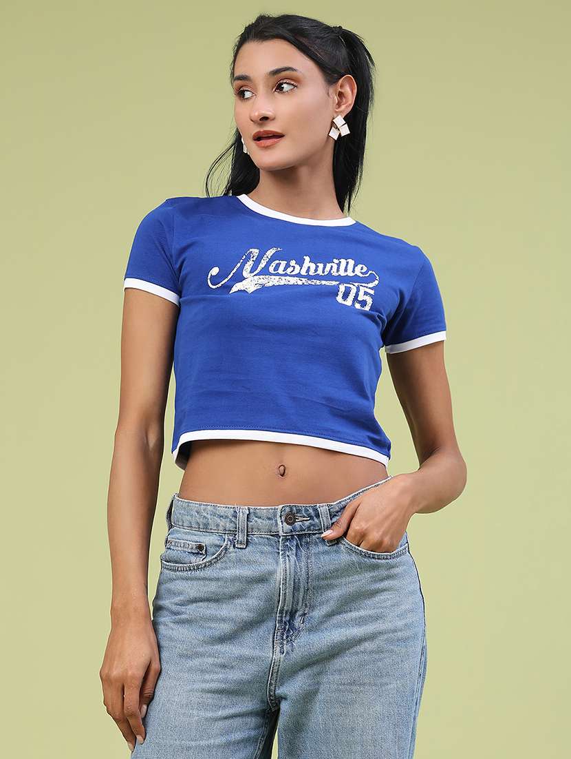 blue cotton chest print tshirt - 22184436 -  Standard Image - 1