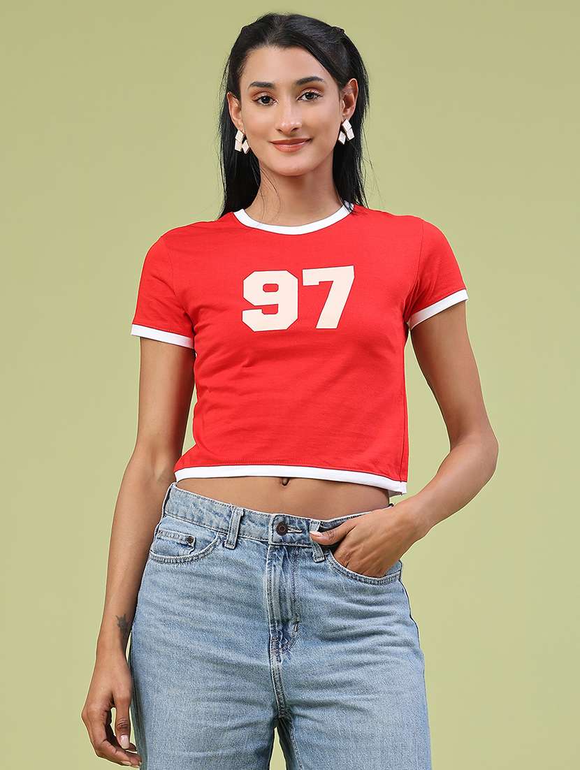 women printed short sleeve crop t-shirt - 22184437 -  Standard Image - 1