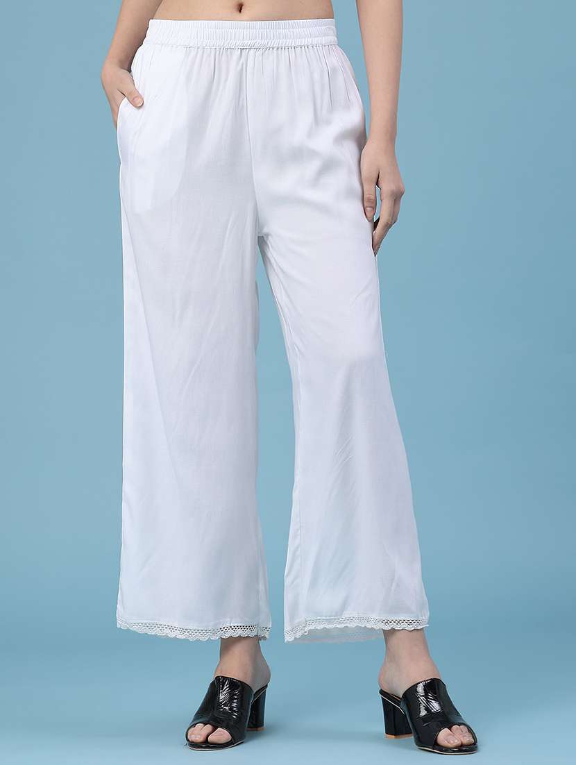 women solid mid rise straight palazzo