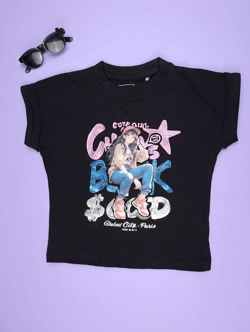 Girls Printed Short Sleeves Regular Fit Tee - 22184570 -  Standard Image - 1