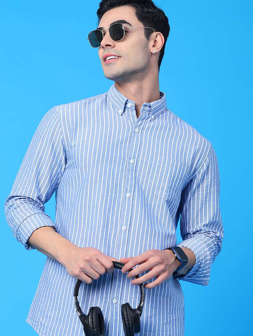 men striped long sleeve regular fit casual shirt
