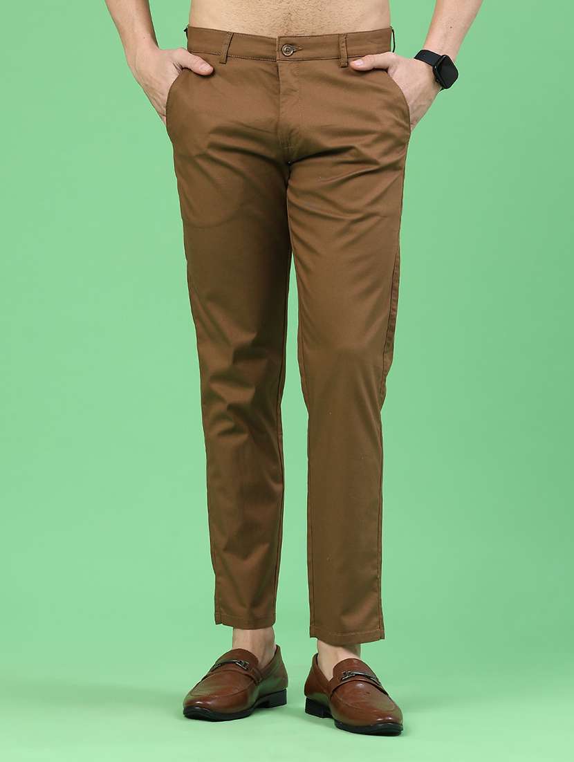 men solid mid rise chinos casual trouser