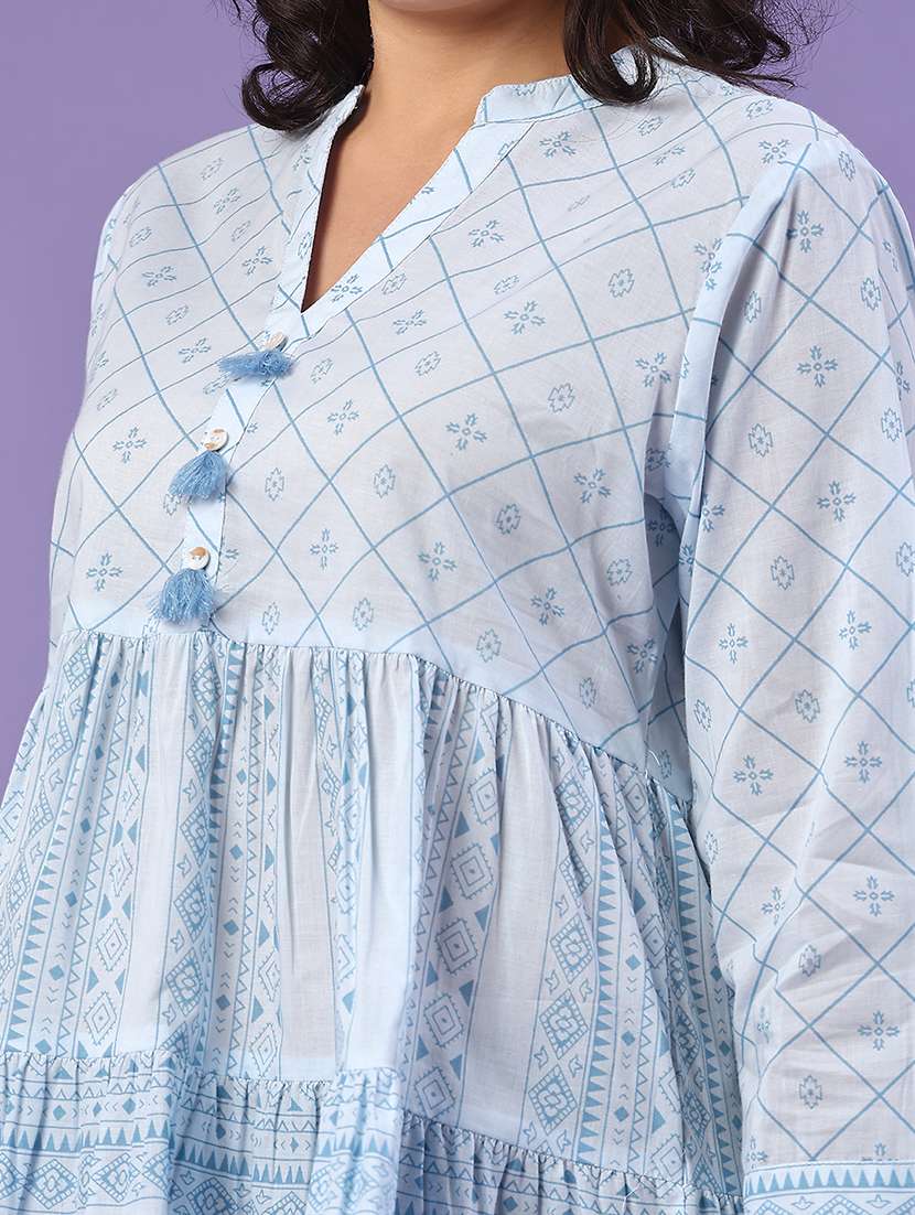 women printed notch neck short kurti - 22184590 -  Standard Image - 1