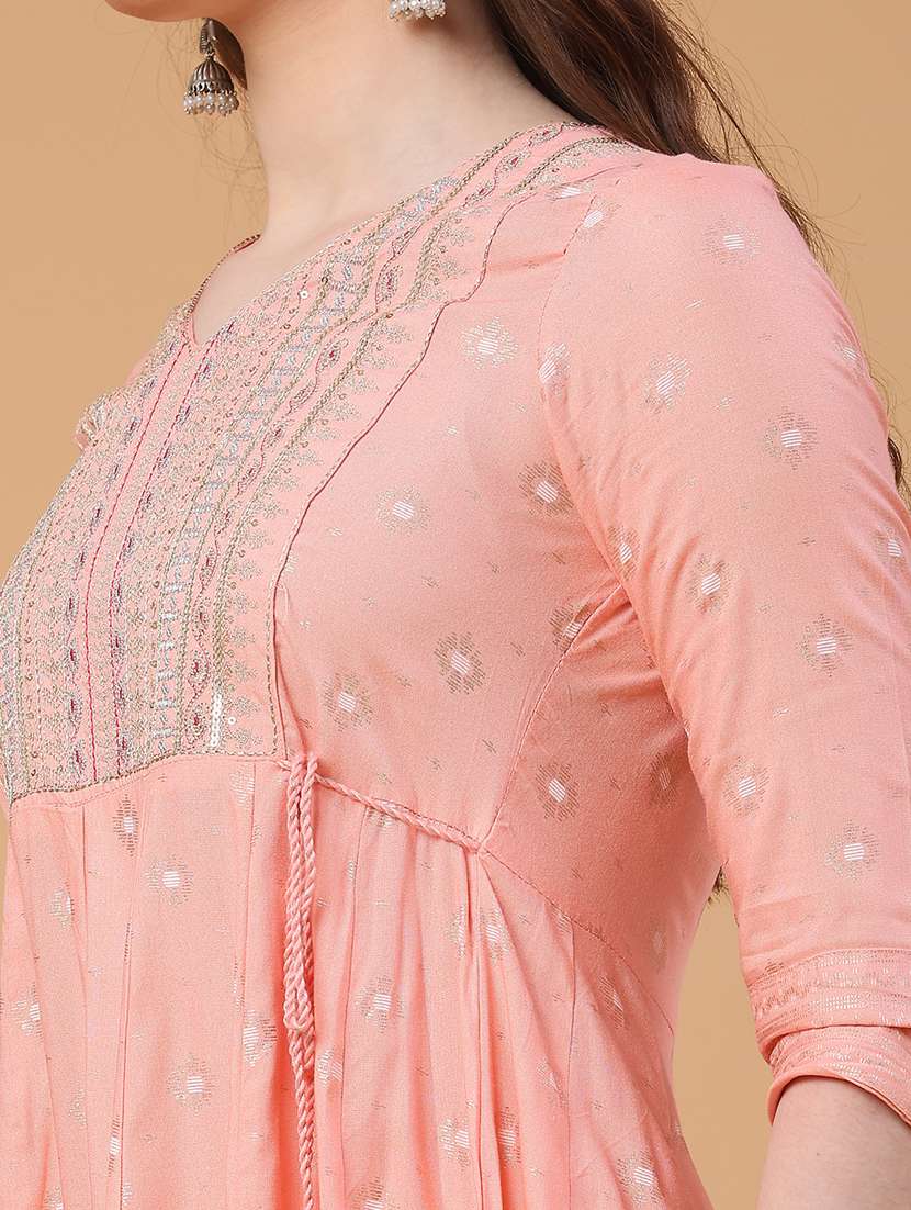 women printed three quarter sleeve flared kurta  - 22184599 -  Standard Image - 1