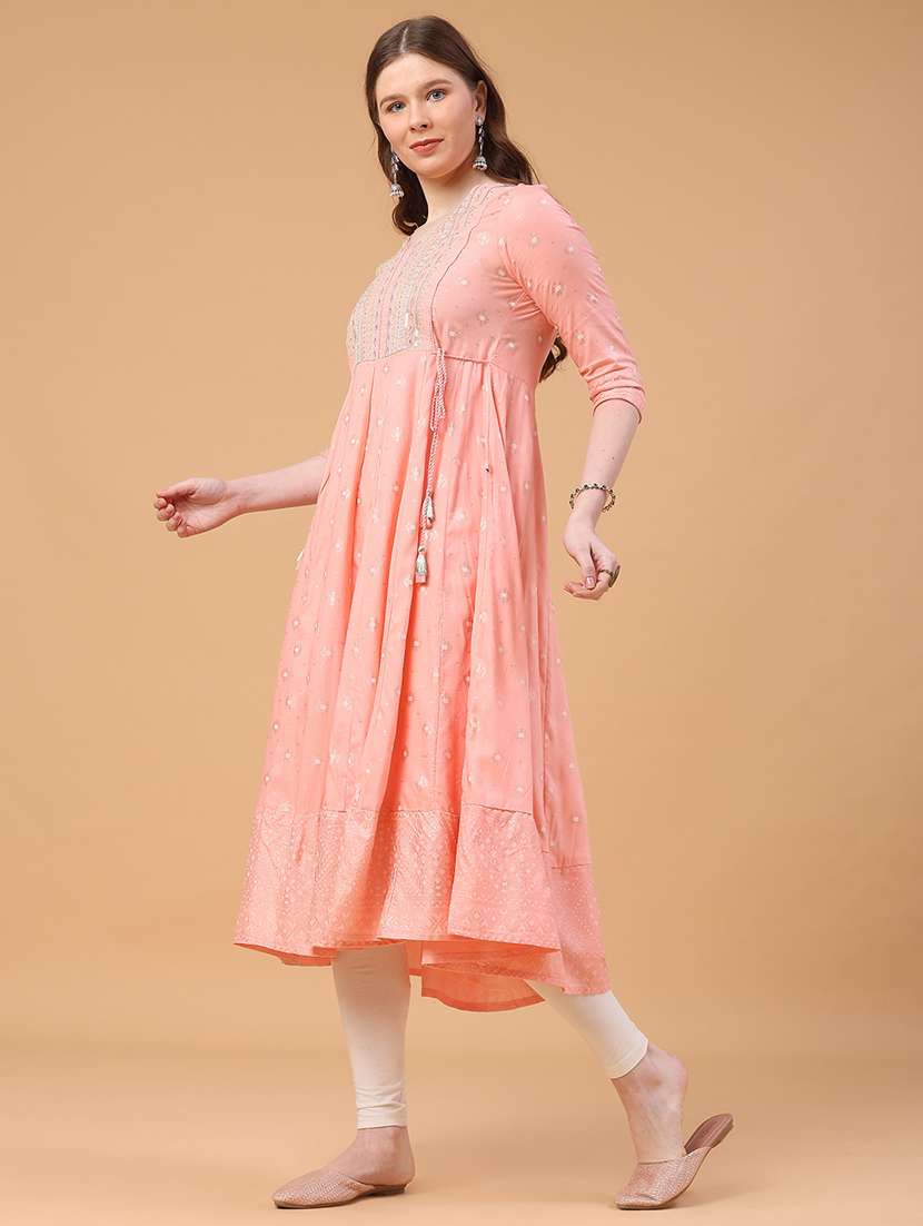 women printed three quarter sleeve flared kurta  - 22184599 -  Standard Image - 4