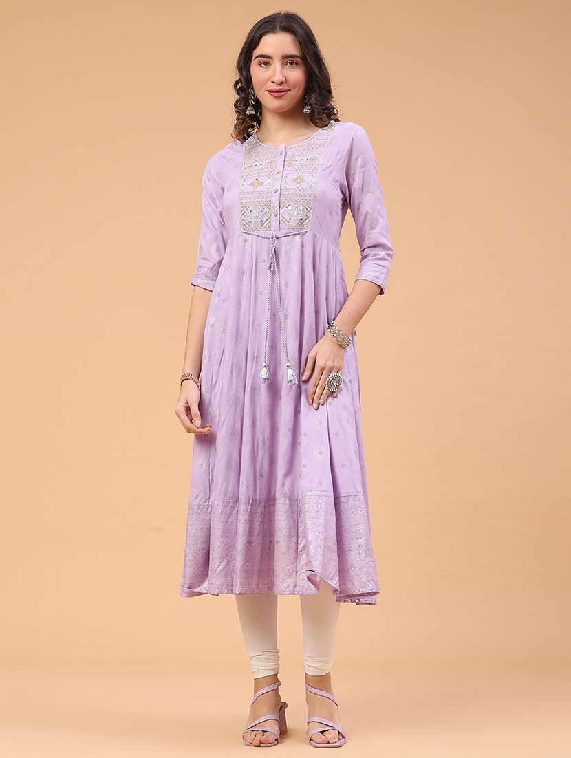 lavender rayon anarkali kurta - 22184600 -  Standard Image - 1