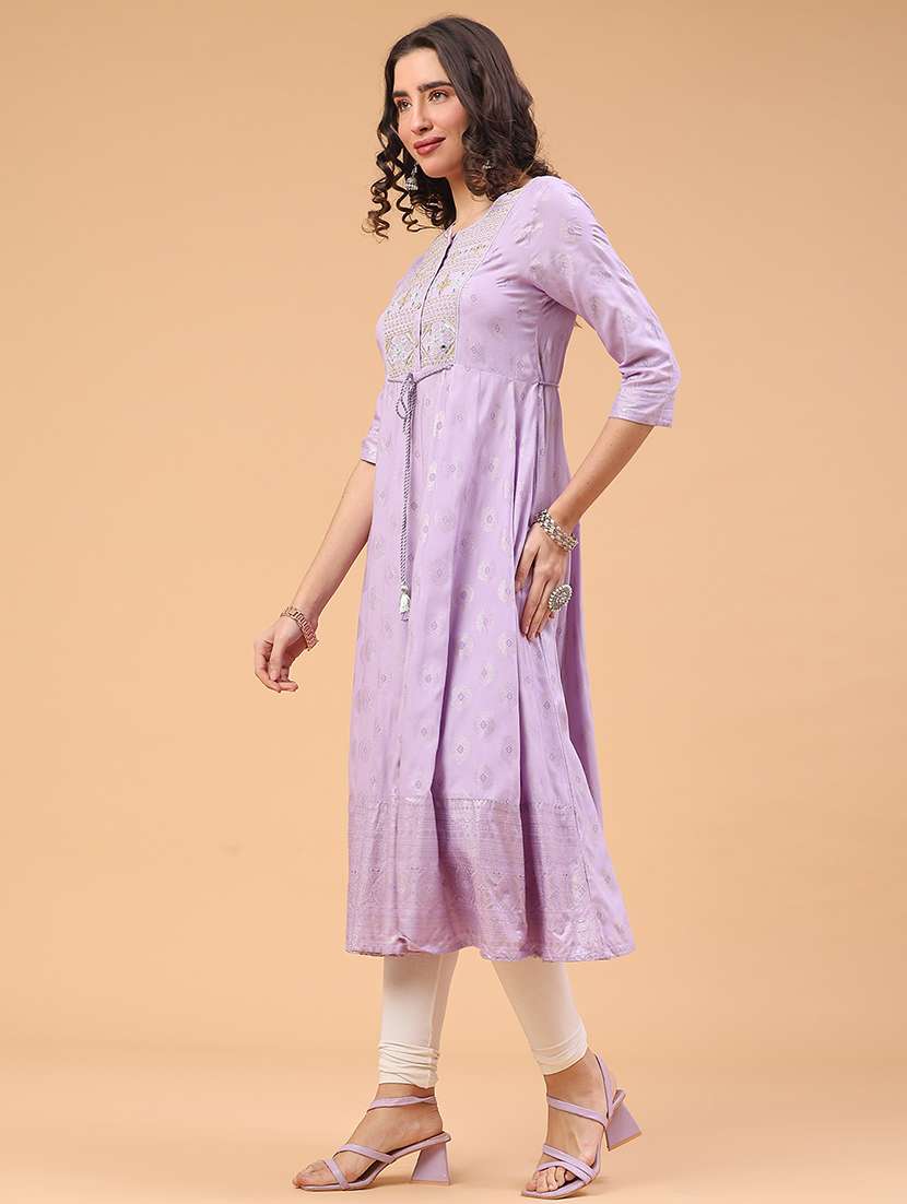 lavender rayon anarkali kurta - 22184600 -  Standard Image - 4