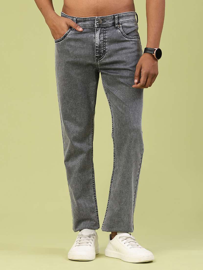 men plain mid rise full length straight jeans