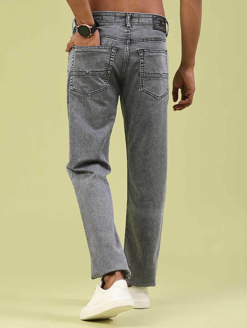 men plain mid rise full length straight jeans - 22184644 -  Standard Image - 4