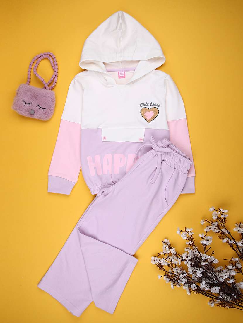 girls printed long sleeve hooded full length set