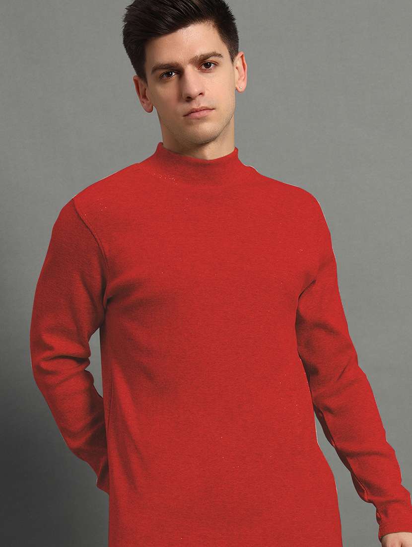 men solid long sleeve slim fit pullover