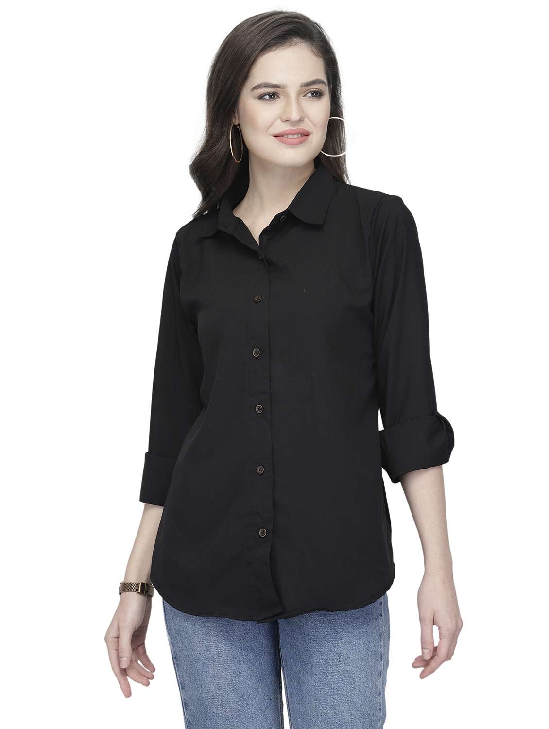 women collared long sleeve regular fit shirt