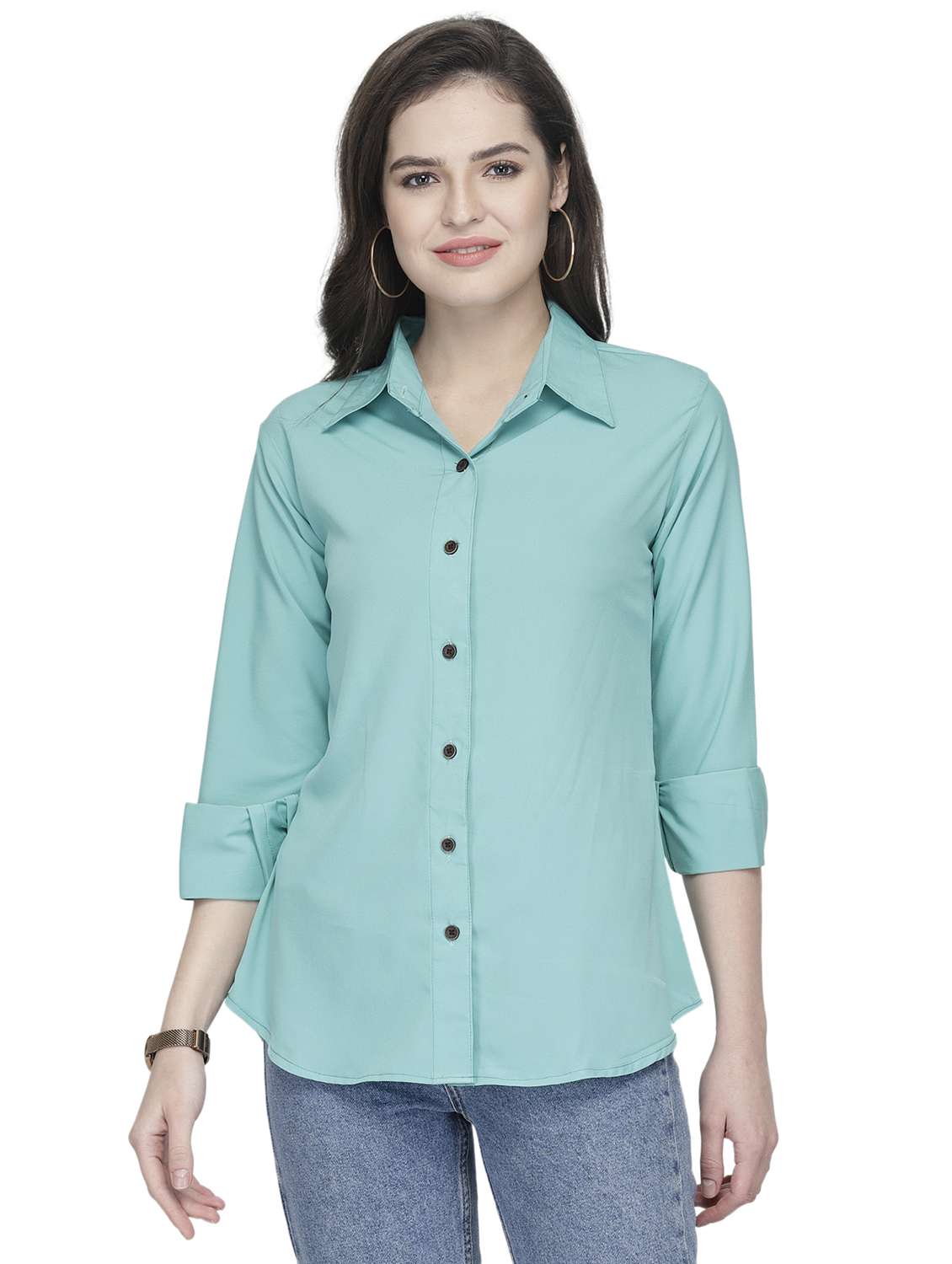 women collared long sleeve regular fit shirt
