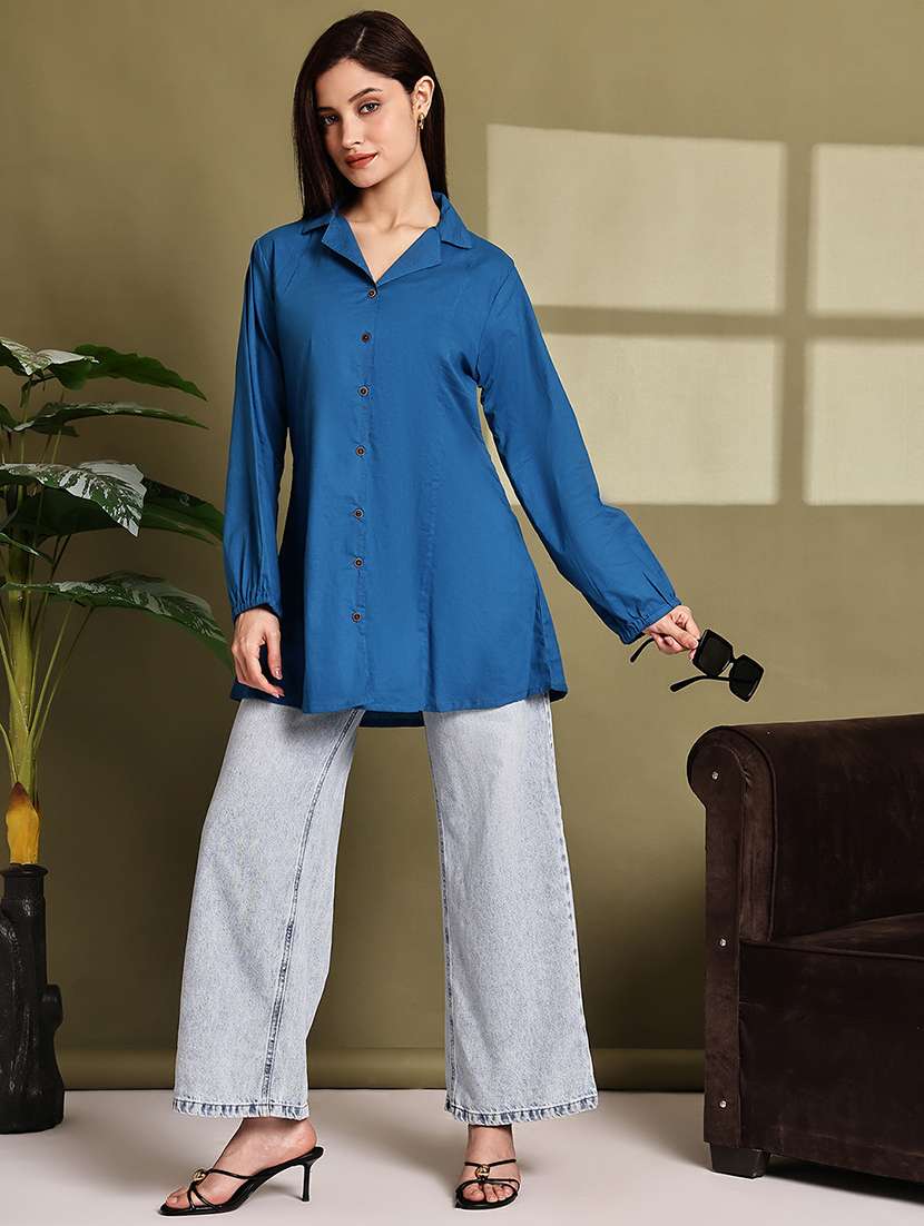 women lapel collar long sleeve regular fit shirt - 22185013 -  Standard Image - 4