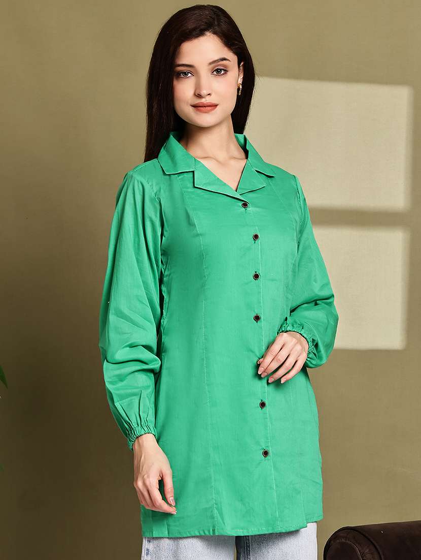 women lapel collar long sleeve regular fit shirt - 22185014 -  Standard Image - 1
