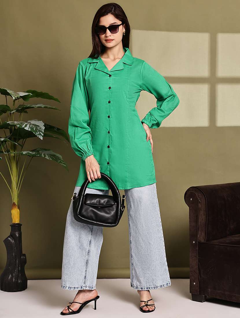 women lapel collar long sleeve regular fit shirt - 22185014 -  Standard Image - 4