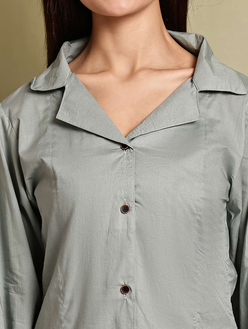 women lapel collar long sleeve regular fit shirt - 22185015 -  Standard Image - 6