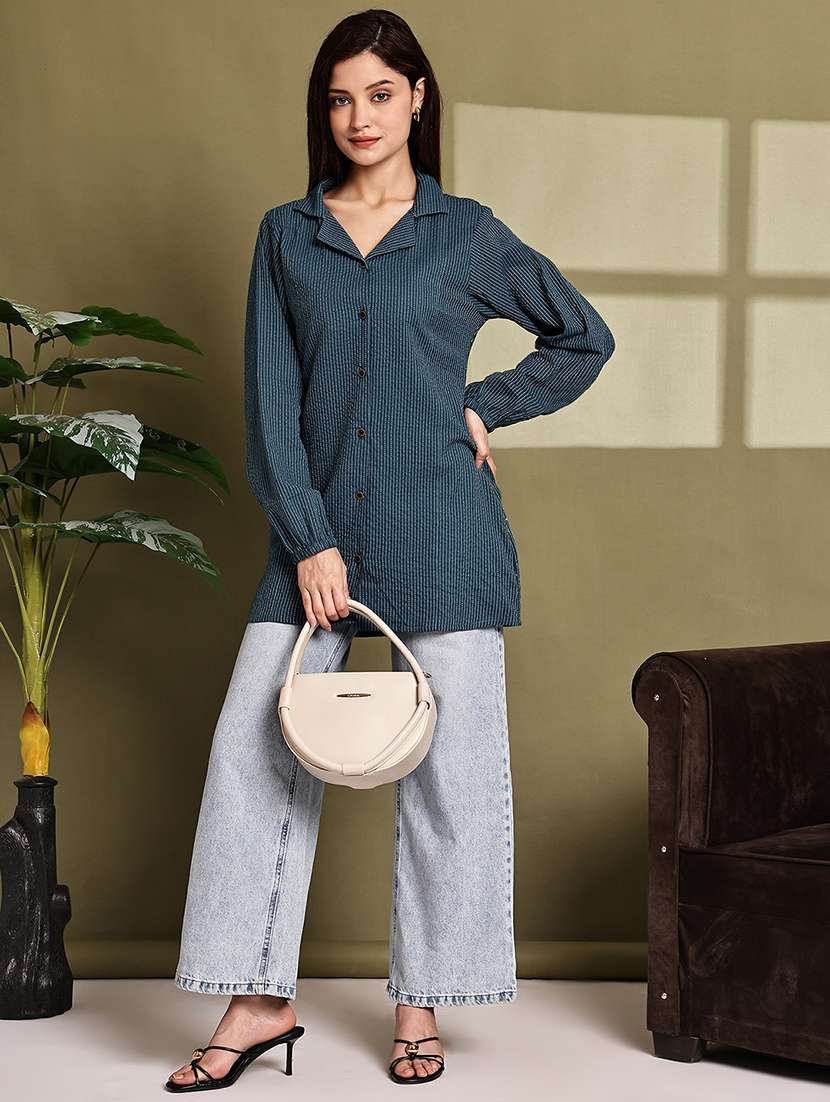 women lapel collar long sleeve regular fit shirt - 22185019 -  Standard Image - 4