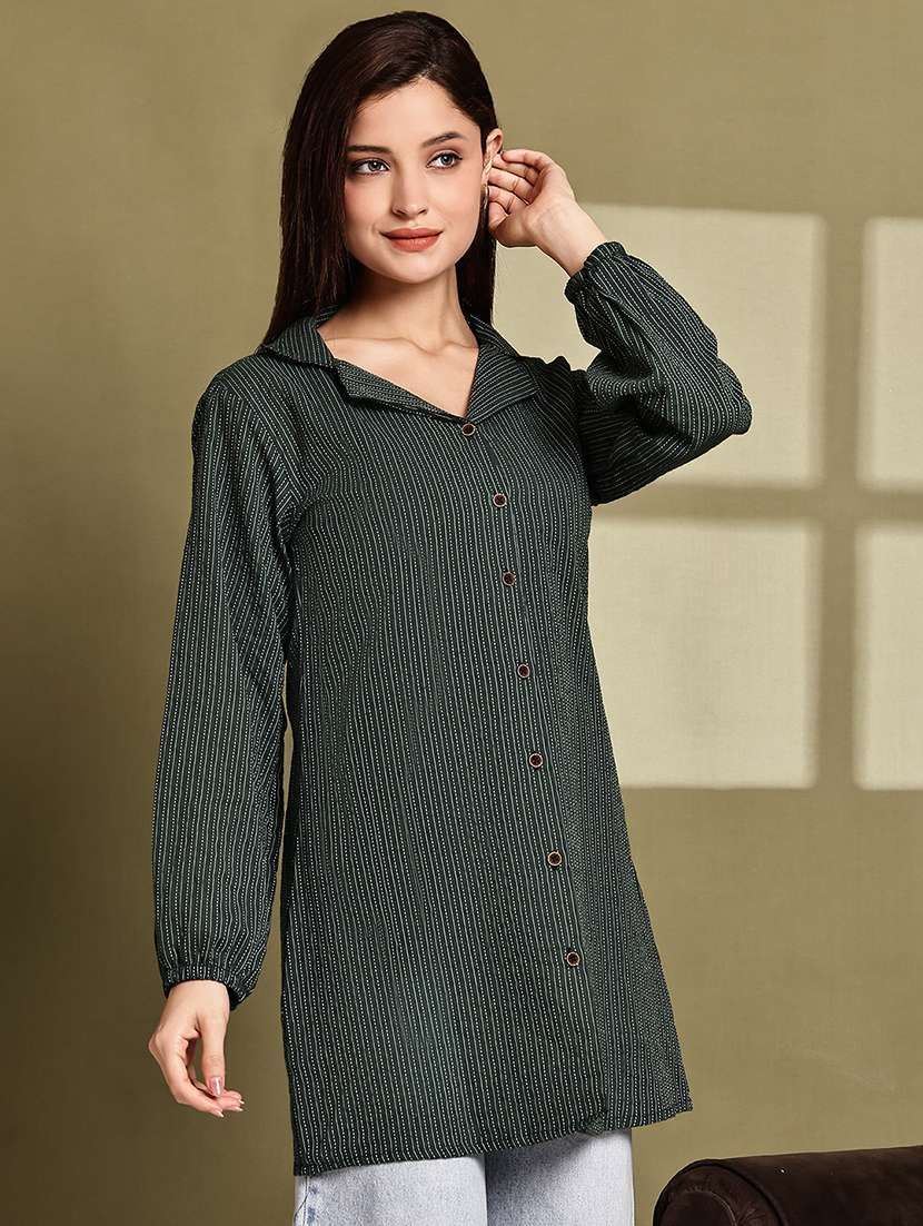 women lapel collar long sleeve regular fit shirt - 22185021 -  Standard Image - 1