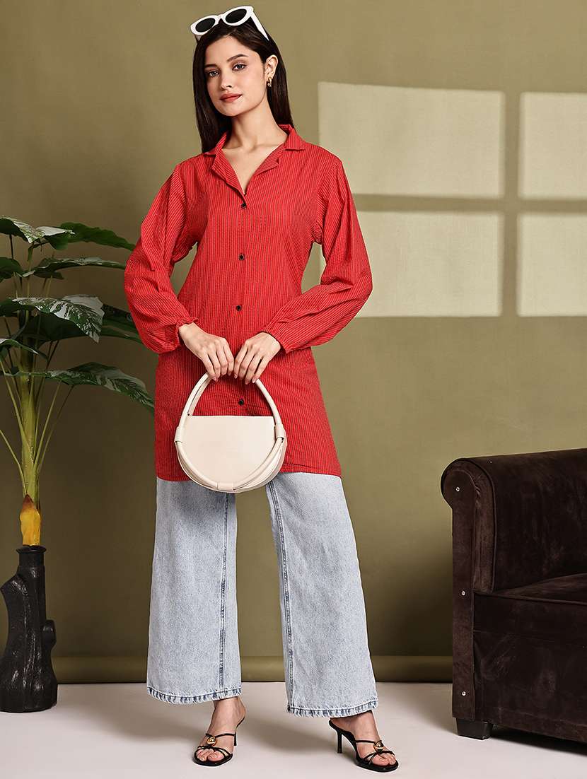 women lapel collar long sleeve regular fit shirt - 22185026 -  Standard Image - 4