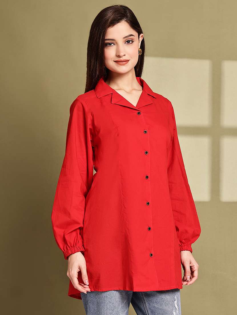 women lapel collar long sleeve regular fit shirt - 22185044 -  Standard Image - 1