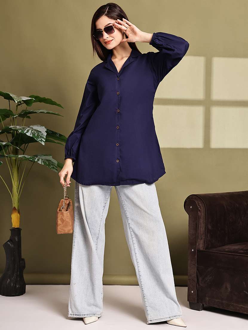 women lapel collar long sleeve regular fit shirt - 22185046 -  Standard Image - 4