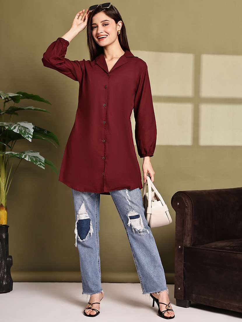 women lapel collar long sleeve regular fit shirt - 22185047 -  Standard Image - 4