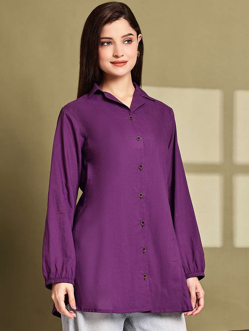 women lapel collar long sleeve regular fit shirt - 22185048 -  Standard Image - 1