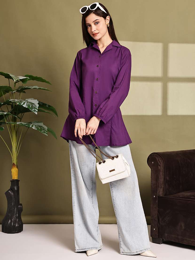 women lapel collar long sleeve regular fit shirt - 22185048 -  Standard Image - 4