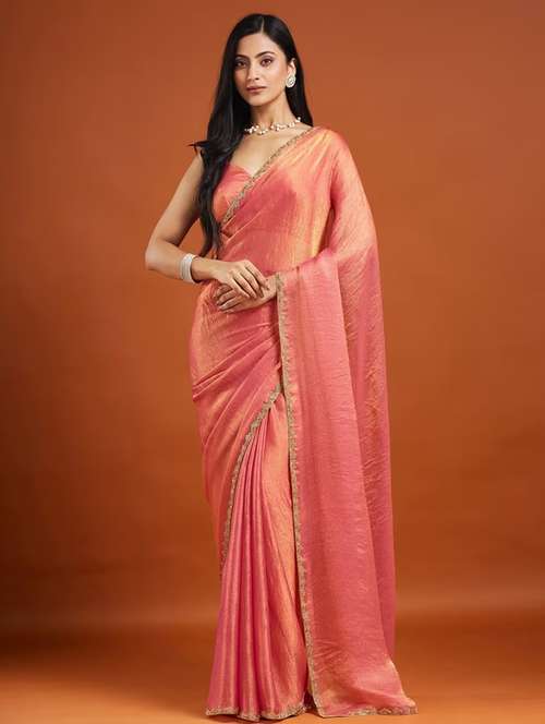 women solid with embellished bordered saree with blouse - 22185053 -  Standard Image - 0