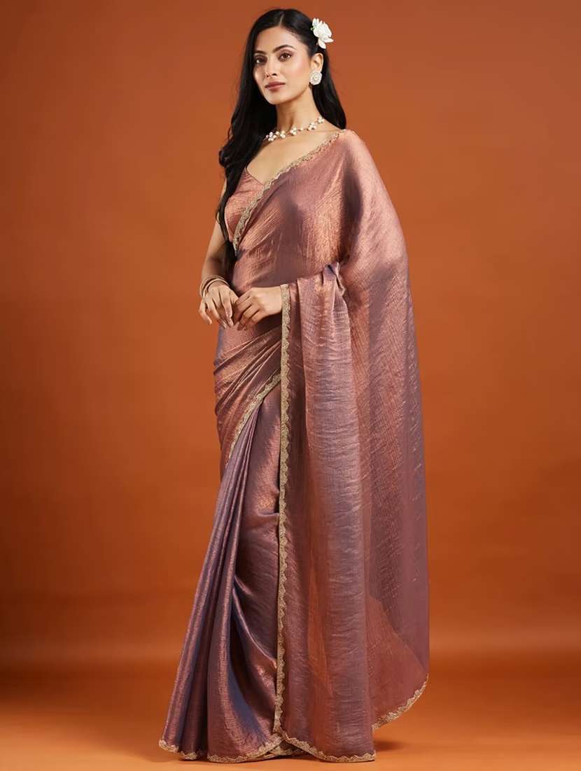 women solid with embellished bordered saree with blouse - 22185054 -  Standard Image - 1