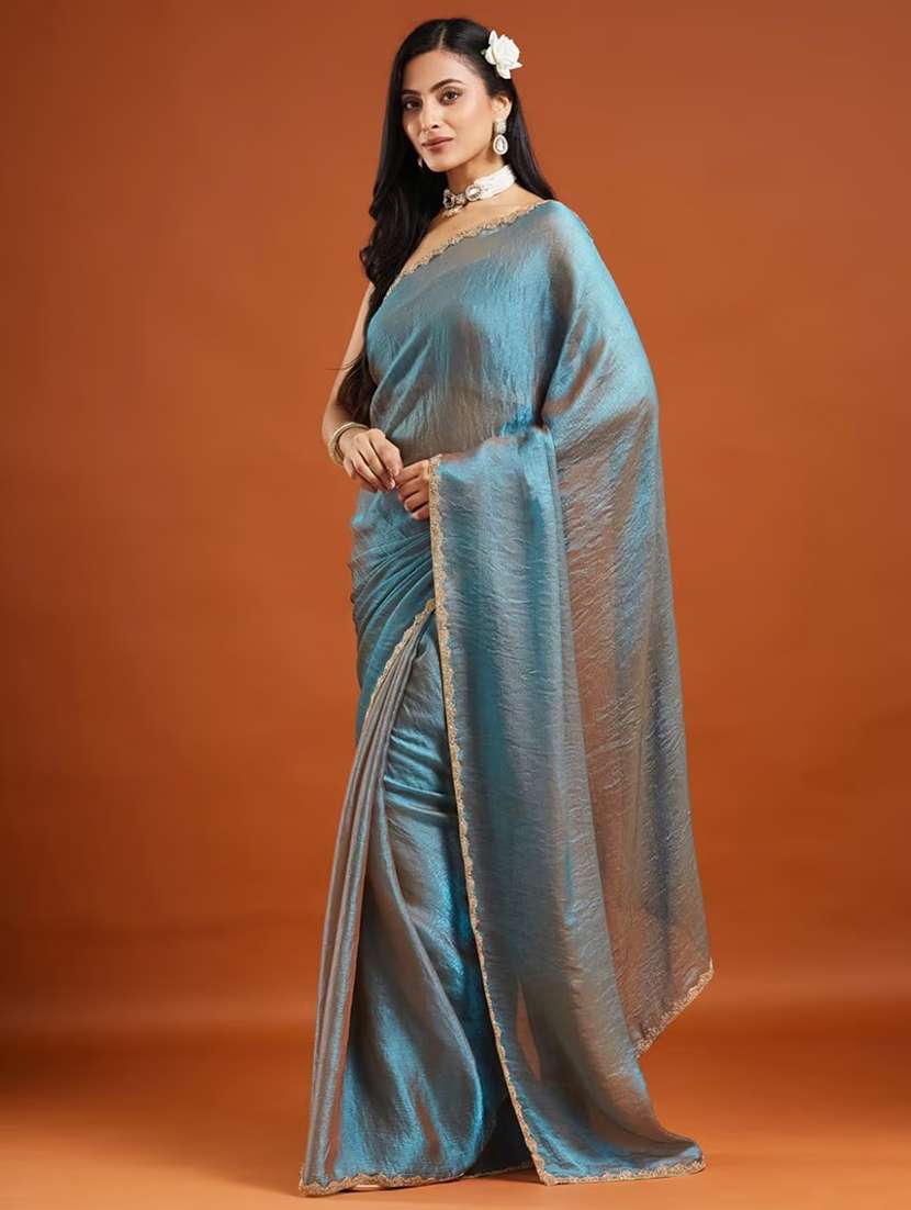 women solid with embellished bordered saree with blouse - 22185055 -  Standard Image - 1