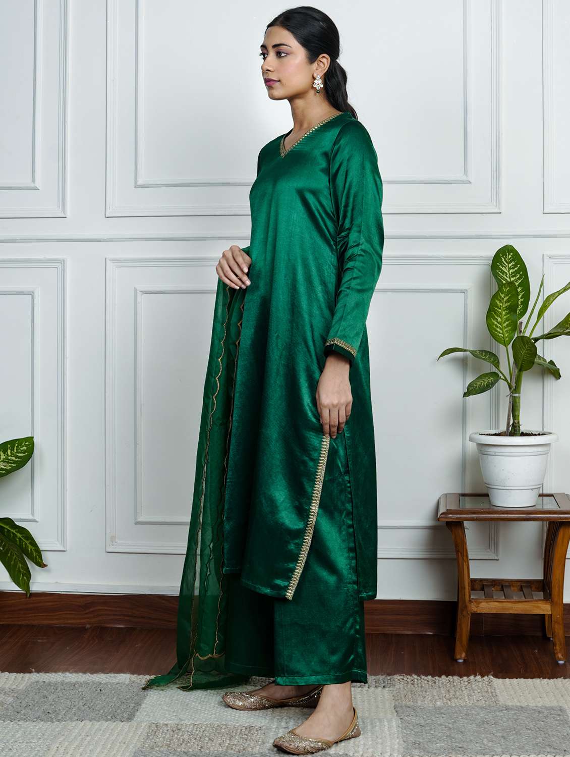 women solid with work long sleeve kurta pant with dupatta set - 22185065 -  Standard Image - 1