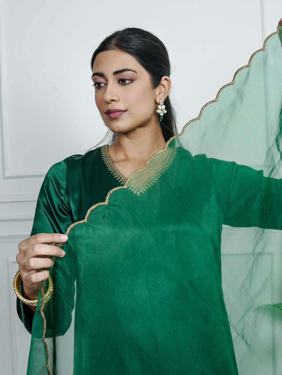 women solid with work long sleeve kurta pant with dupatta set - 22185065 -  Standard Image - 4