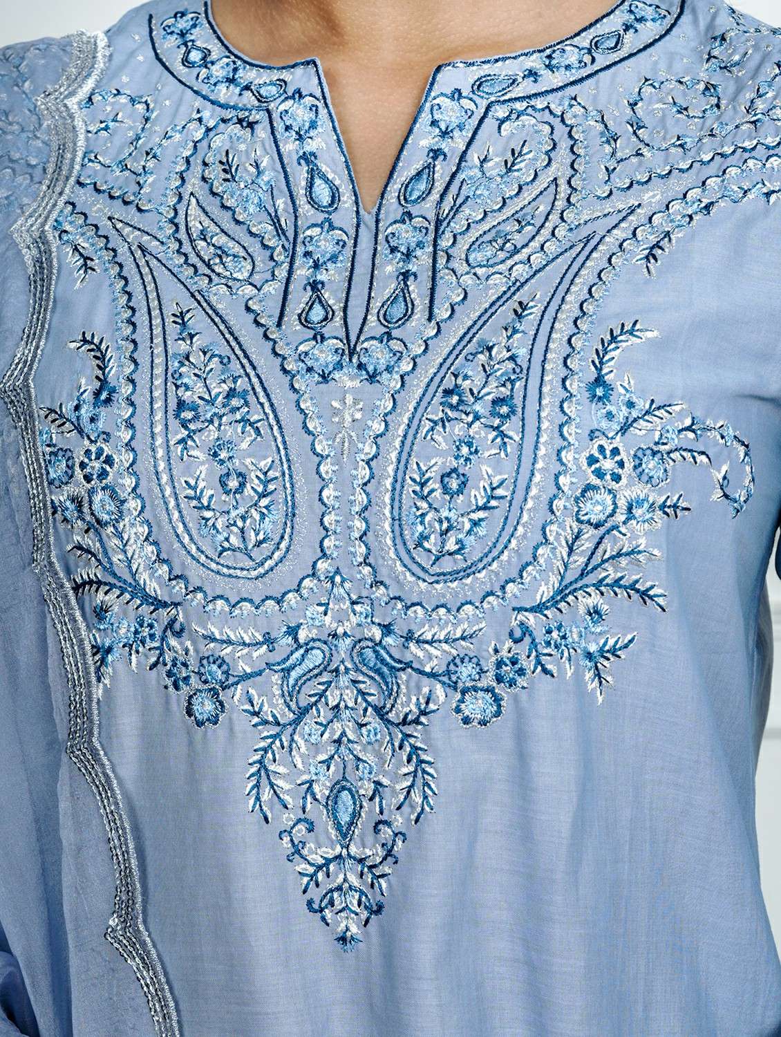 women solid with work long sleeve kurta pant with dupatta set - 22185071 -  Standard Image - 4