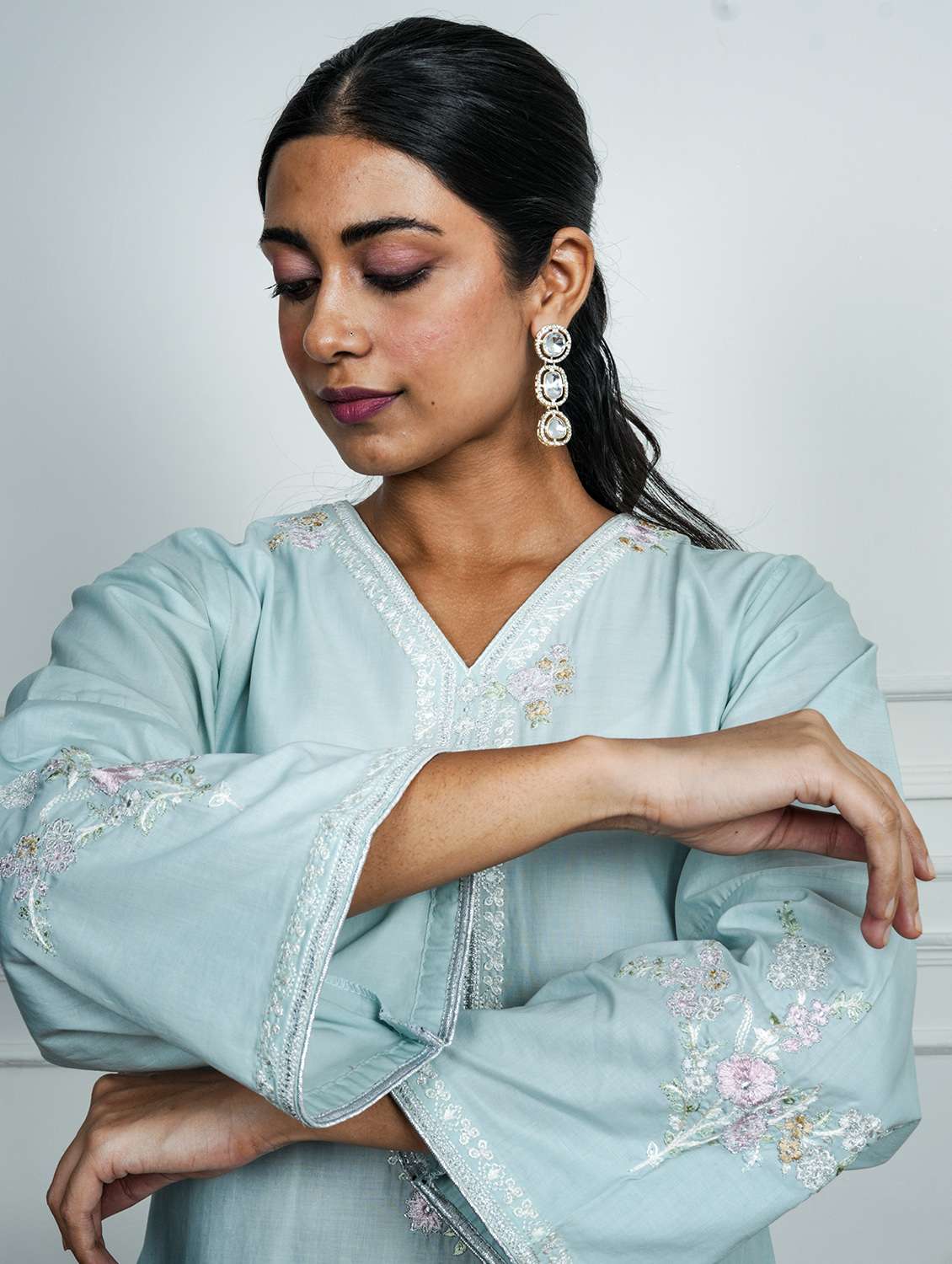 women solid with work long sleeve kurta pant with dupatta set - 22185072 -  Standard Image - 4