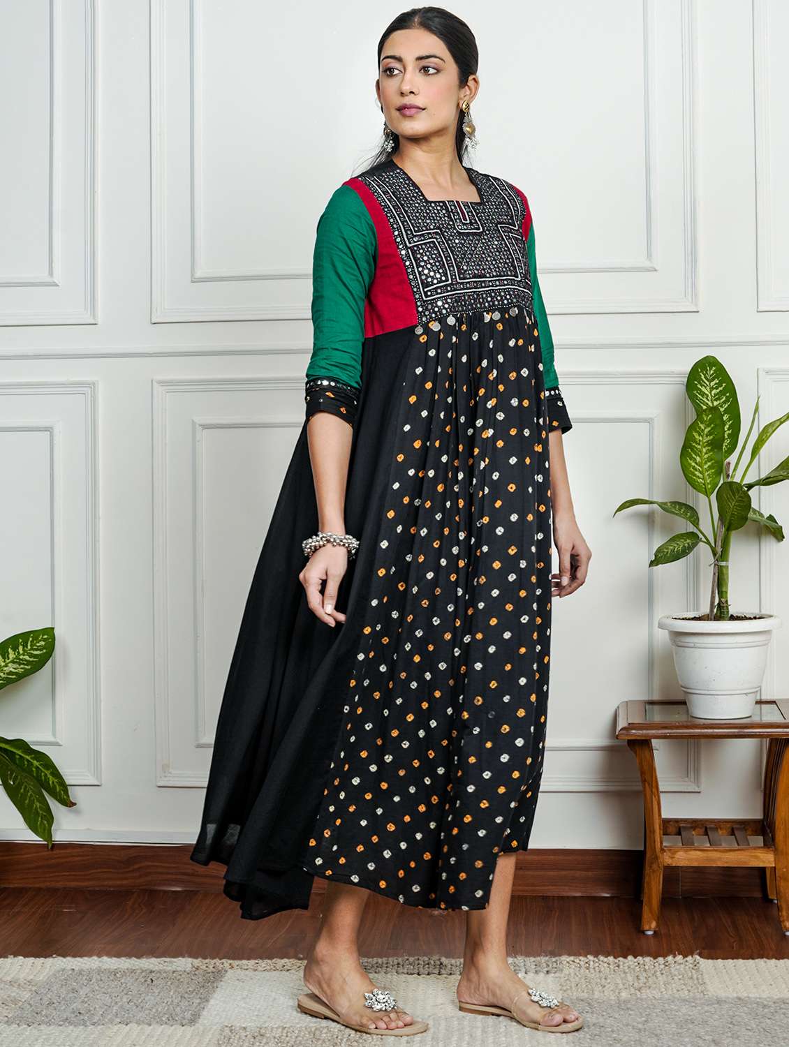 women printed three quarter sleeve ethnic dress - 22185073 -  Standard Image - 1