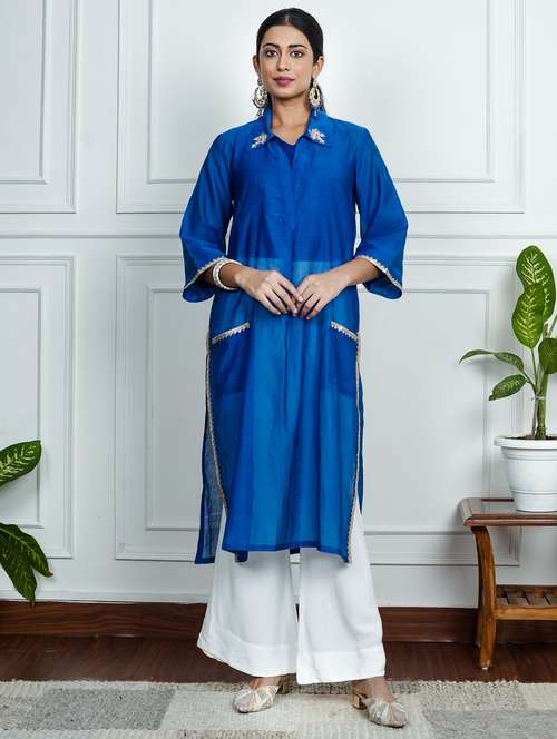 women solid three quarter sleeve straight kurta  - 22185075 -  Standard Image - 0