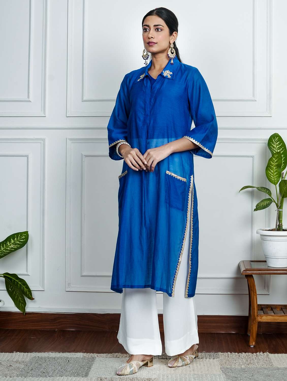 women solid three quarter sleeve straight kurta  - 22185075 -  Standard Image - 1