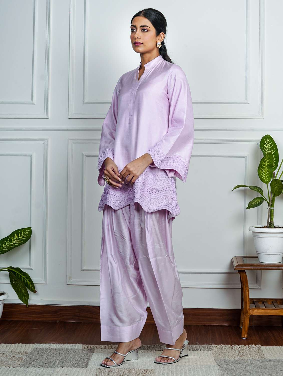 women solid with work long sleeve kurta salwar set - 22185082 -  Standard Image - 1