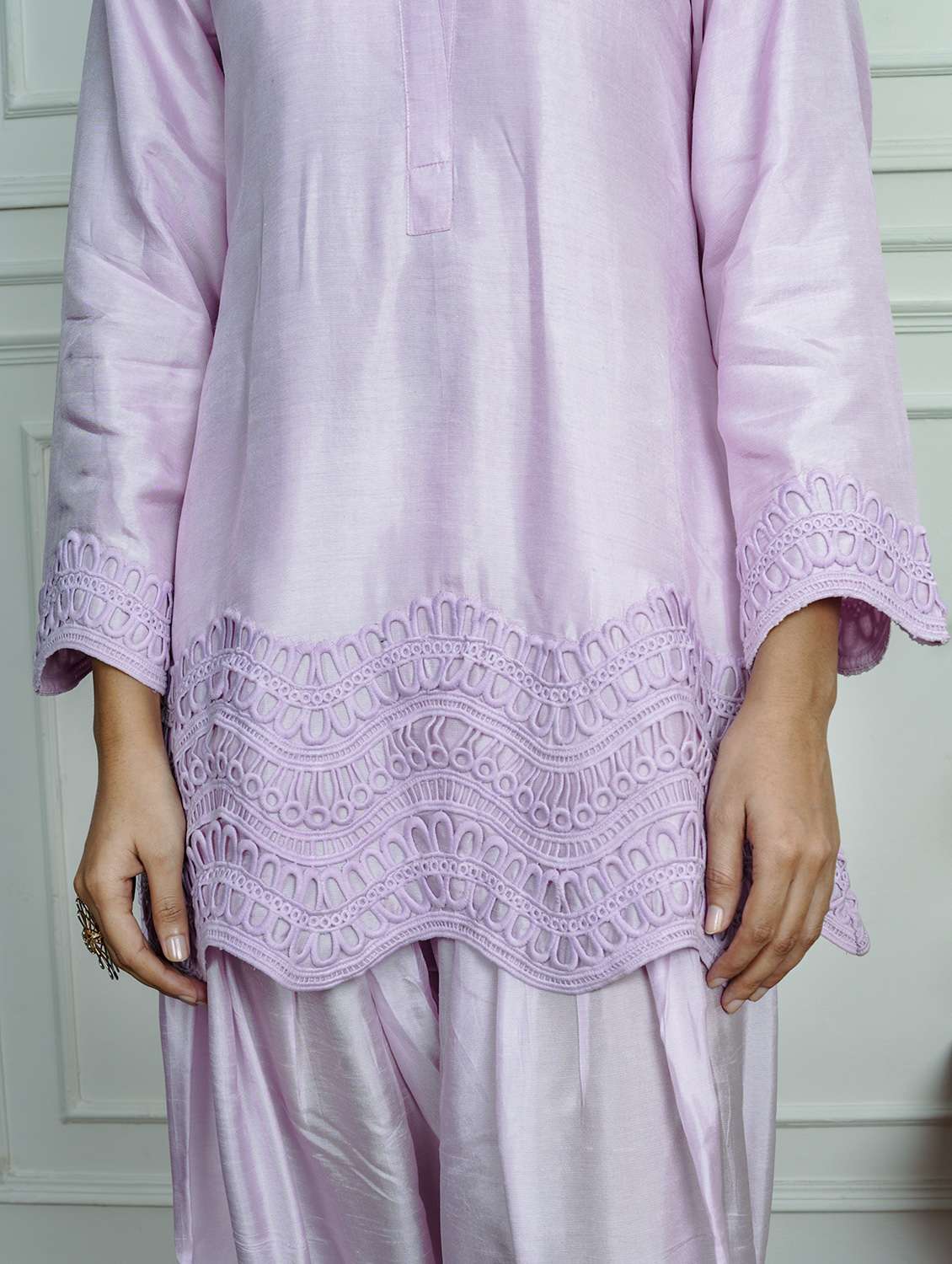 women solid with work long sleeve kurta salwar set - 22185082 -  Standard Image - 4