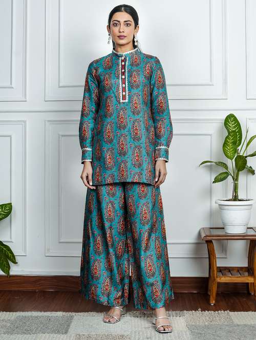 women printed long sleeve kurta palazzo set - 22185089 -  Standard Image - 0