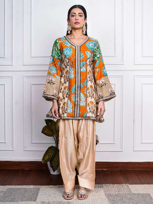 women printed long sleeve kurta salwar set - 22185090 -  Standard Image - 0