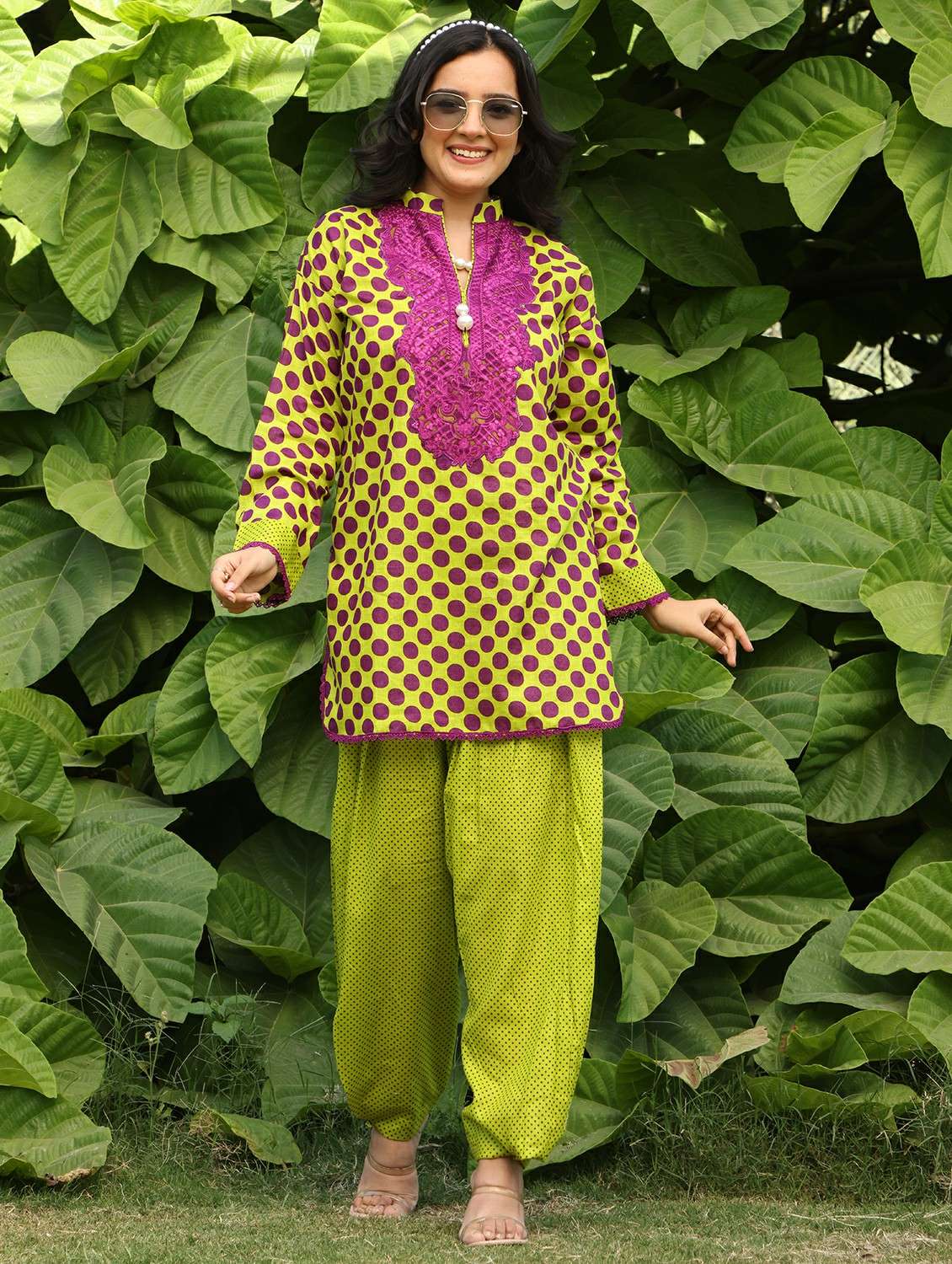 Women Polka Dot Printed Long Sleeve Kurta Salwar Set - 22185103 -  Standard Image - 1