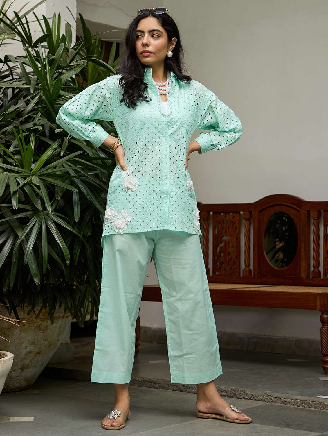 women solid with work long sleeve ethnic co-ord set - 22185112 -  Standard Image - 1